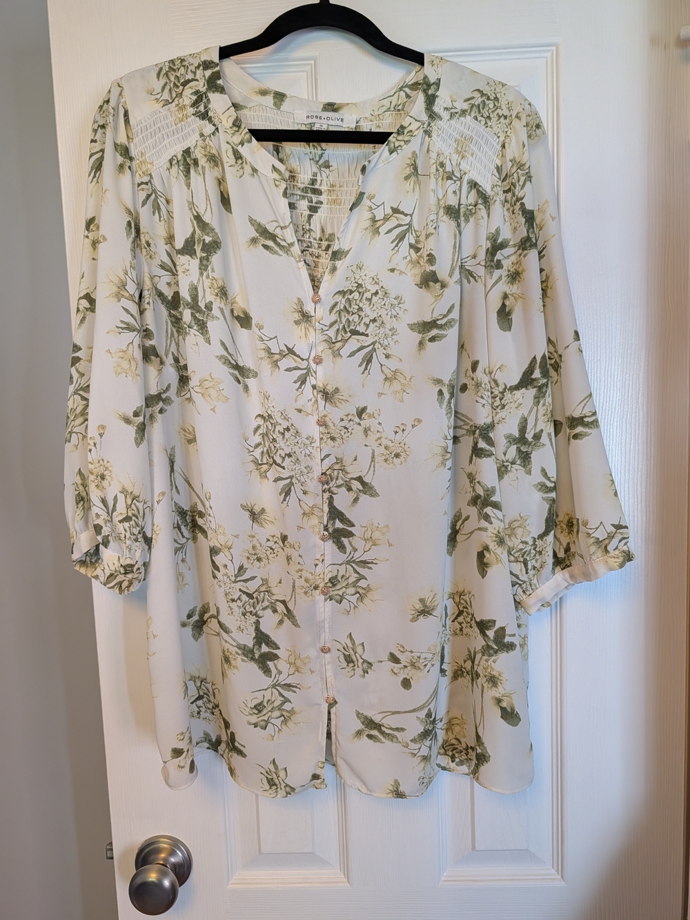 Rose & Olive Cream Blouse with Olive Floral Print